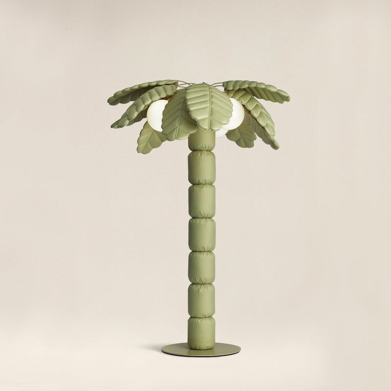 Palm Beach floor lamp by Pet Therapy™ – palm-shaped LED lamp with powder-coated metal structure and recycled PL fabric padding.