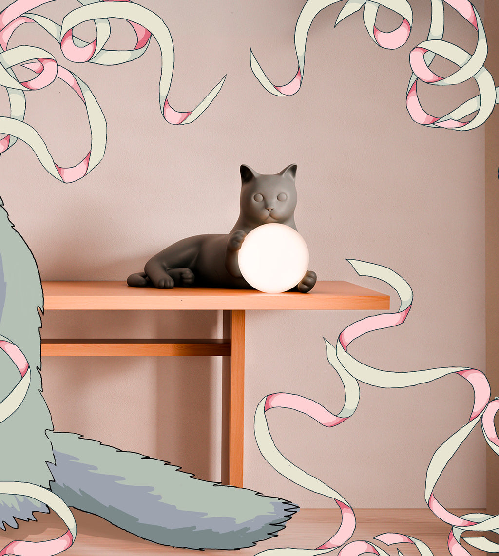 Birba table lamp by Pet Therapy™ — cat-shaped LED lamp in resin and marble dust for a playful, sculptural design for indoor use.