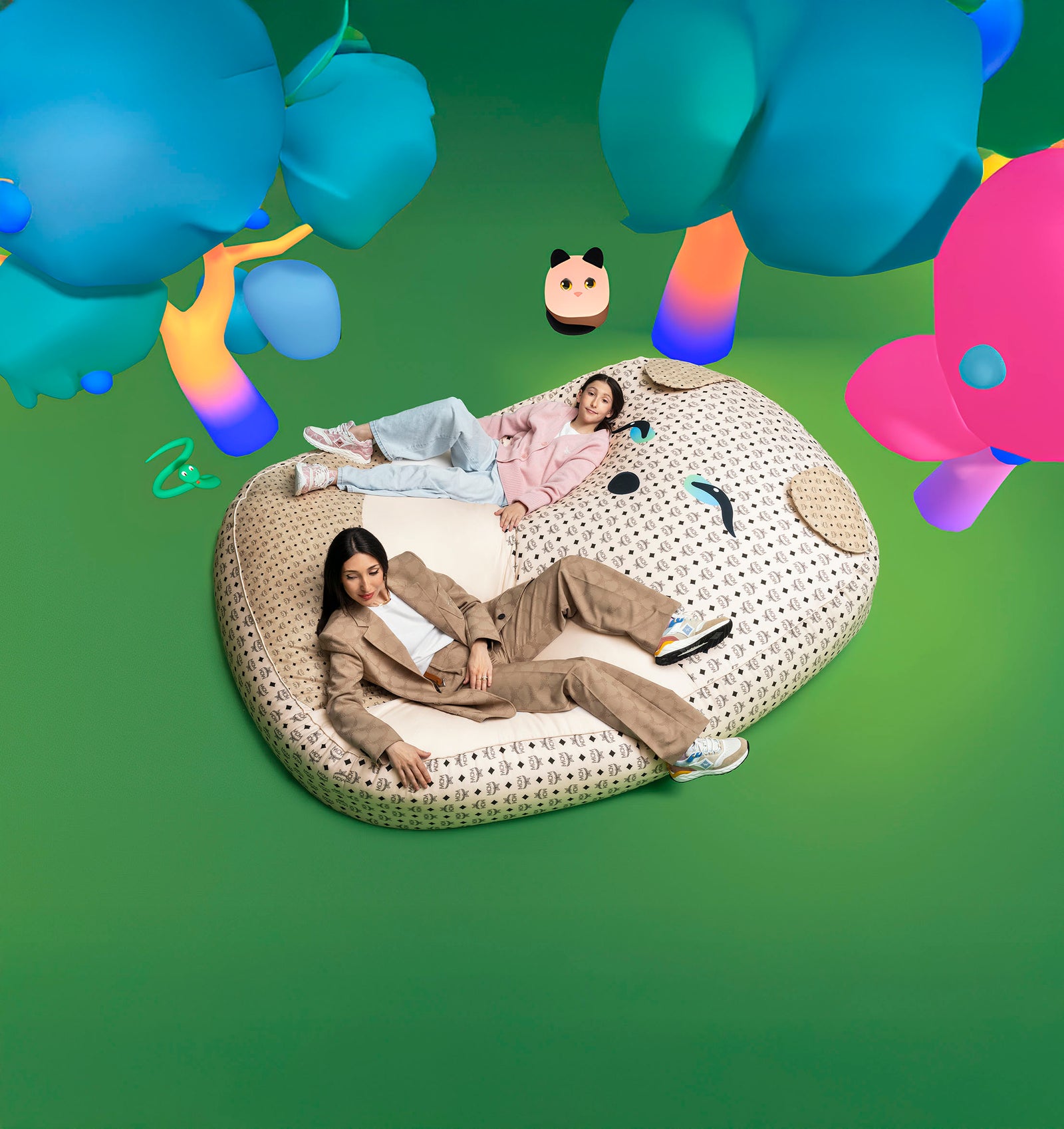 Pet Therapy™ x MCM — pouf in MCM Visetos showcased in playful design installation.