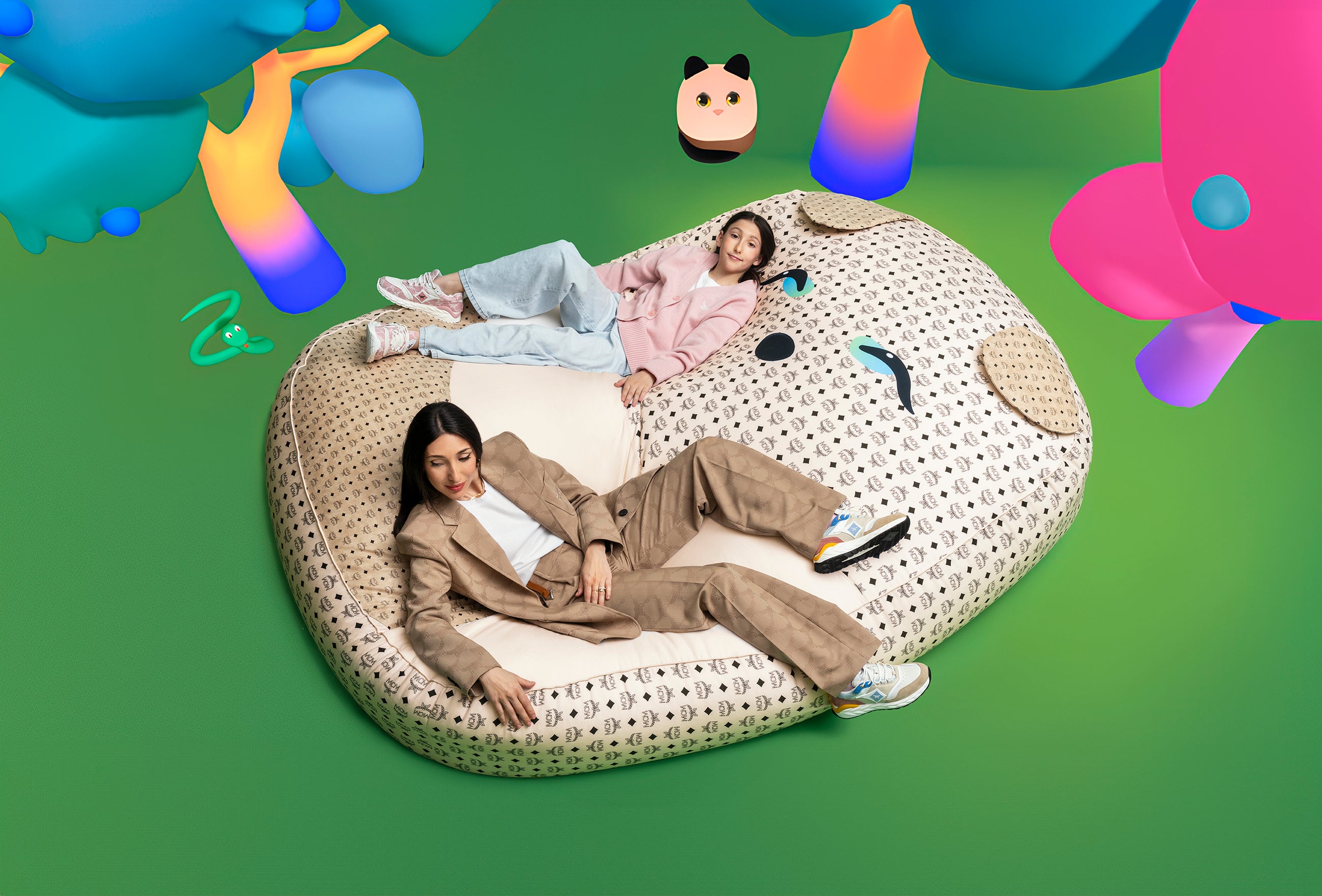 Pet Therapy™ x MCM — pouf in MCM Visetos showcased in playful design installation.