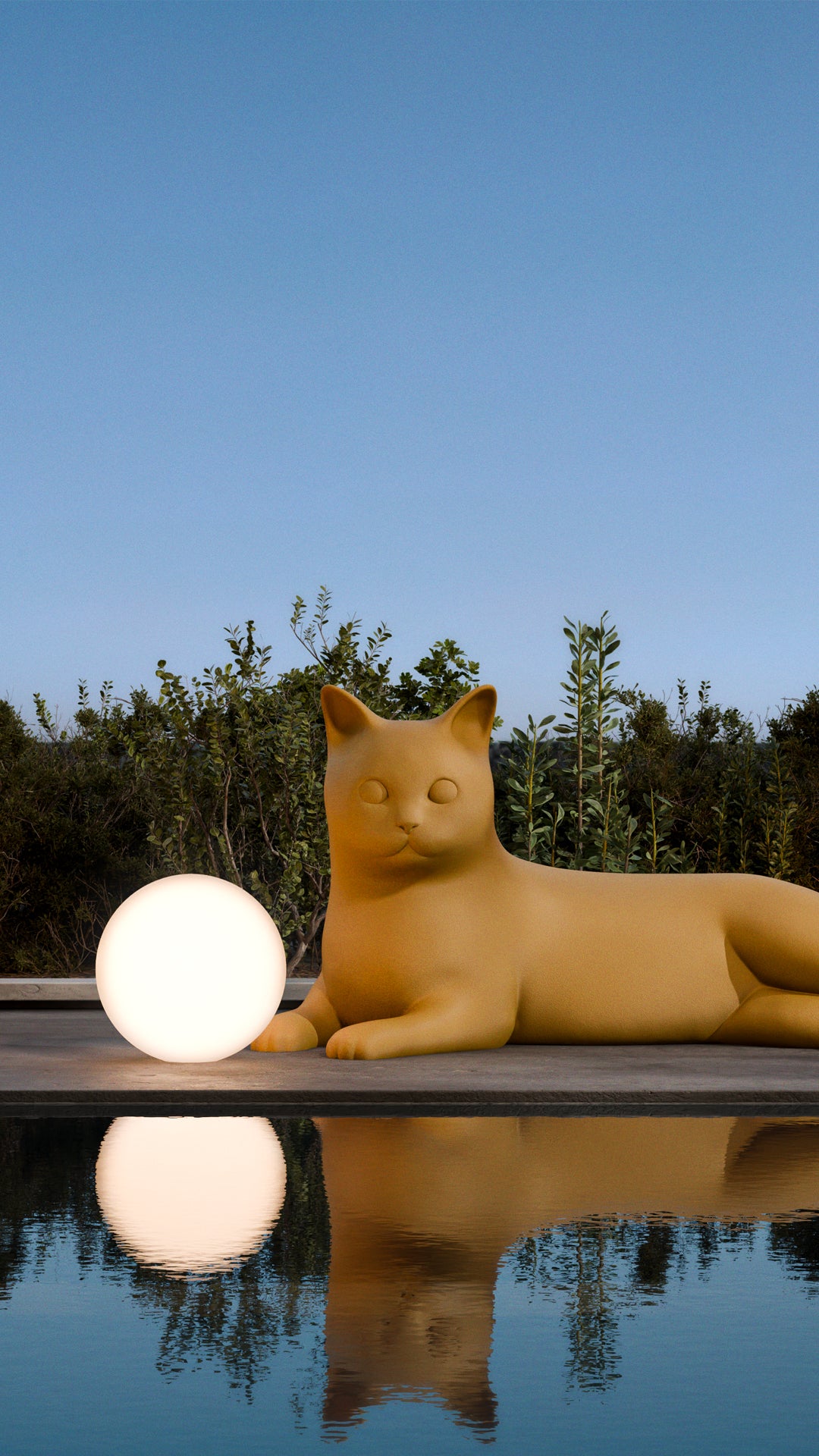 Principessa by Pet Therapy™ — giant feline sculpture and seating, featured in a natural landscape.