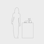 Birba table lamp outline with dimensions – cat-shaped resin lamp available in various colors, illustrating size and proportions.