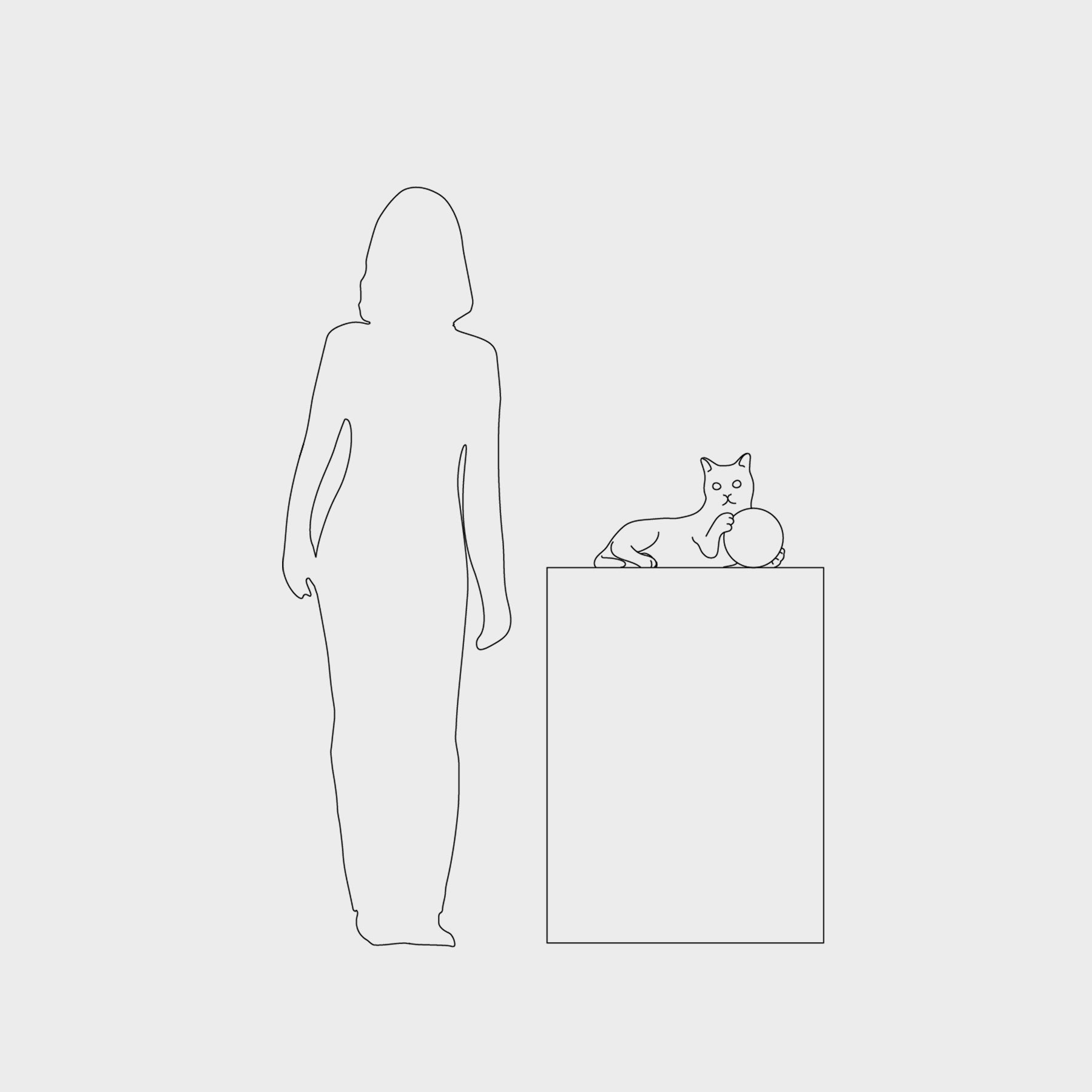 Birba table lamp outline with dimensions – cat-shaped resin lamp available in various colors, illustrating size and proportions.