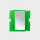 Engadina wall mirror by Pet Therapy™ with lacquered green wooden frame and functional shutters.