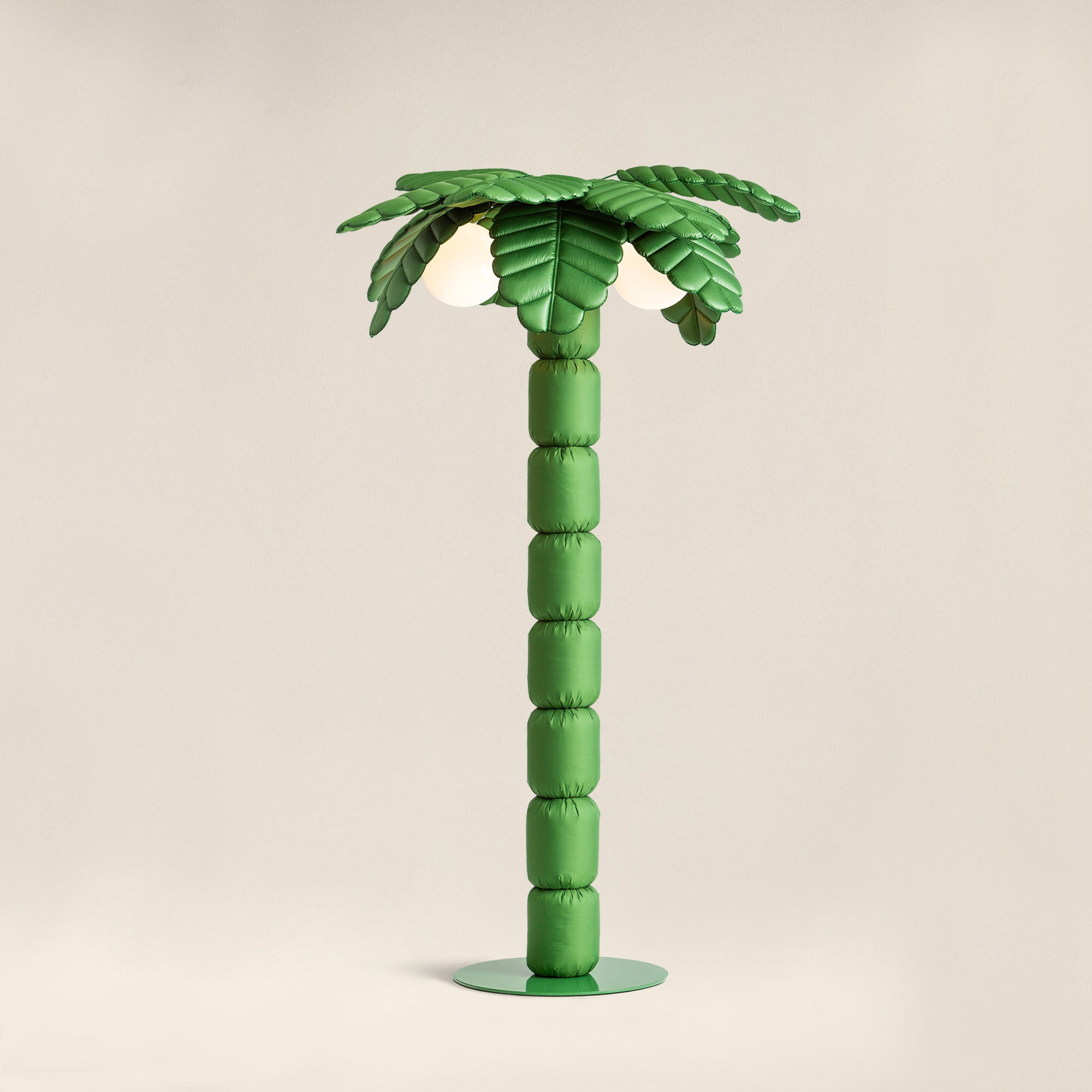Palm Beach floor lamp by Pet Therapy™ – palm-shaped LED lamp with powder-coated metal structure and recycled PL fabric padding.